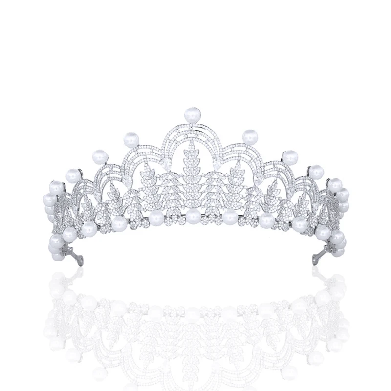 5A Cubic Zirconia Princess Replica Tiara,Pearls Tiaras for Bride,Prom,Party Head Accessories TR00168