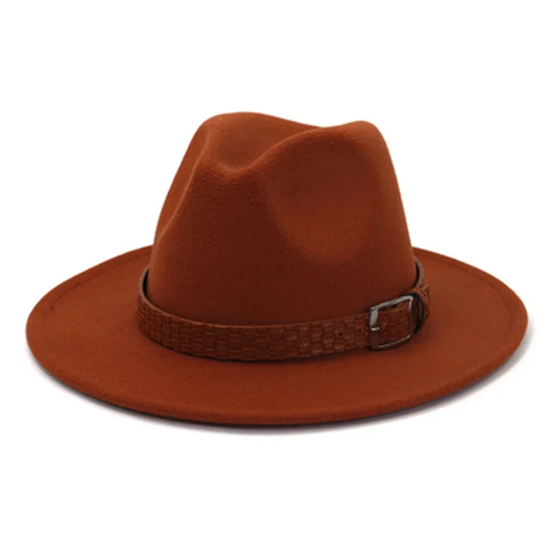 

winter hats women fedora wool felt hats vintage classic belt buckle Church fascinator autumn green black white wide brim hat men