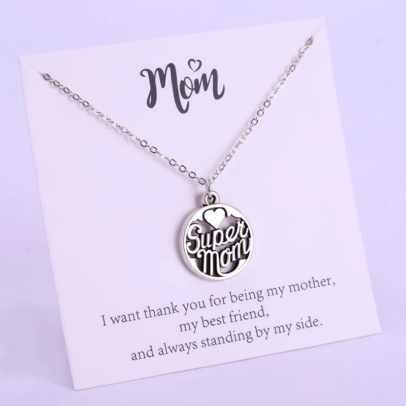 Супер мама кулон для матери ожерелье s Семья Сердце колье Женская мода открытка