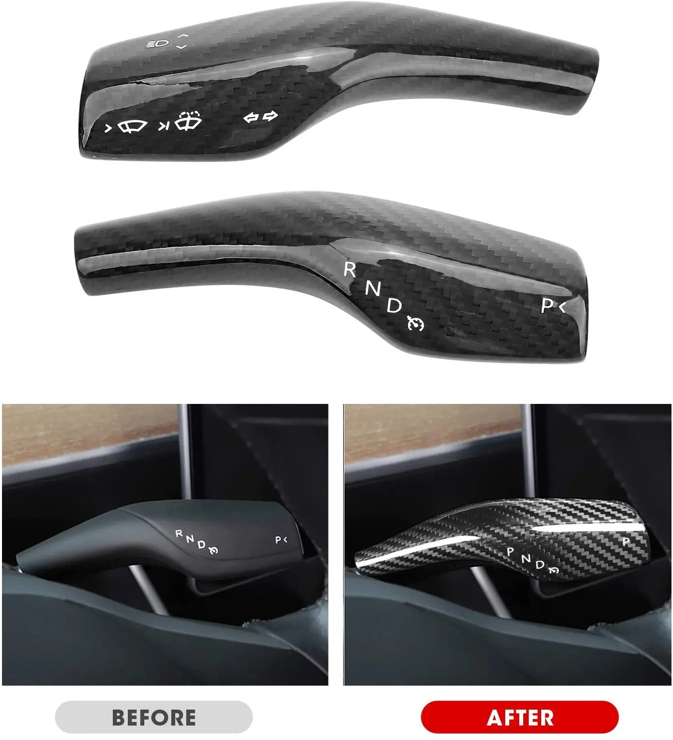 

for Tesla Model 3/Model Y 2017-2020 Carbon Fiber Headlight Switch Trim Paddle Shifter Cover Durbale Steering Wheel Shift Paddle