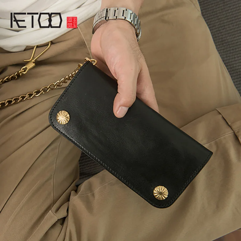 Кошелек AETOO из имплантированной кожи мужской длинный бумажник в стиле ретро