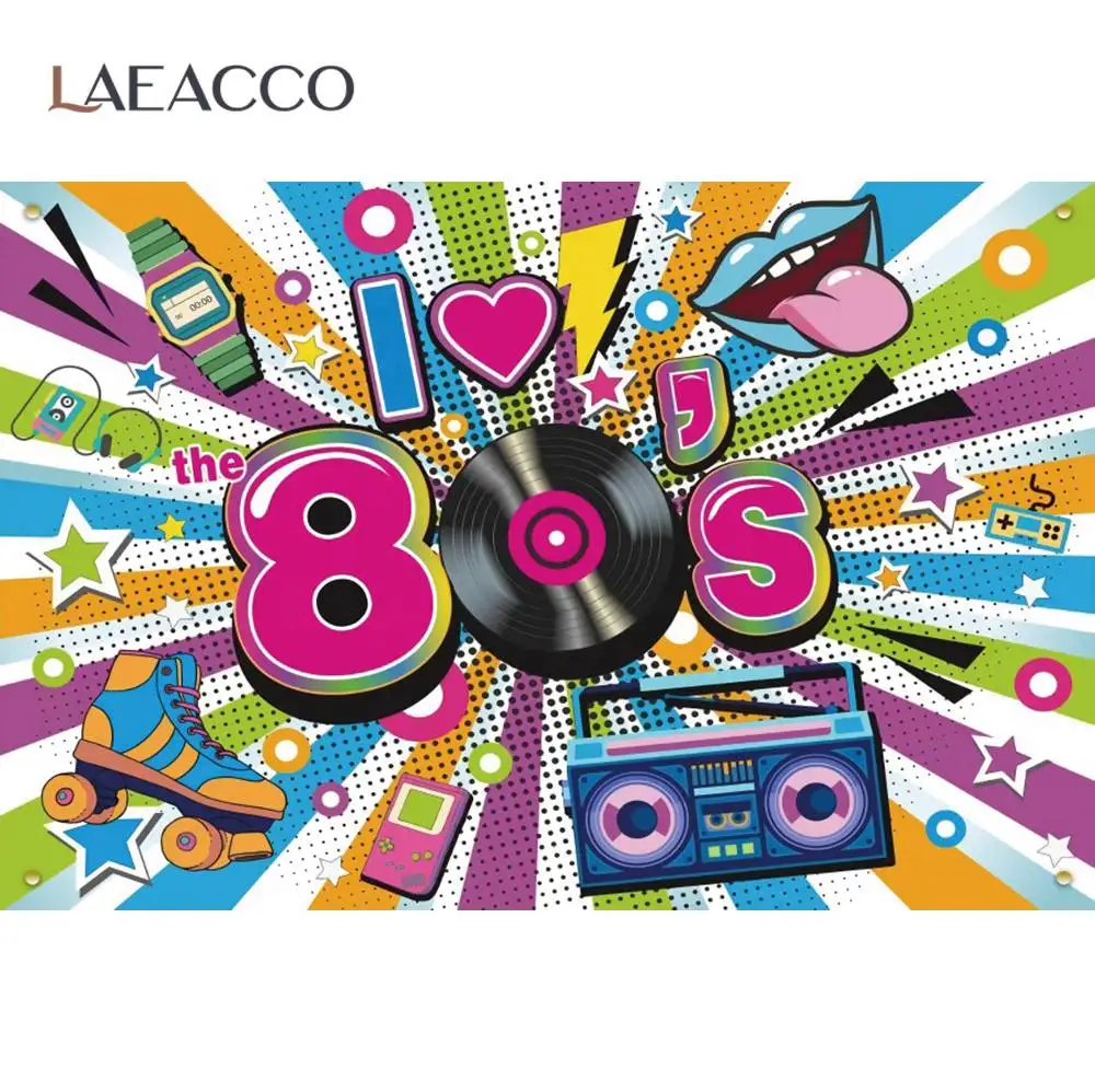

Плакат Laeacco с надписью «I Love 80-е» для дискотеки, вечеринки, граффити, полосатый плакат, узор для фотостудии фон, фото-декорации