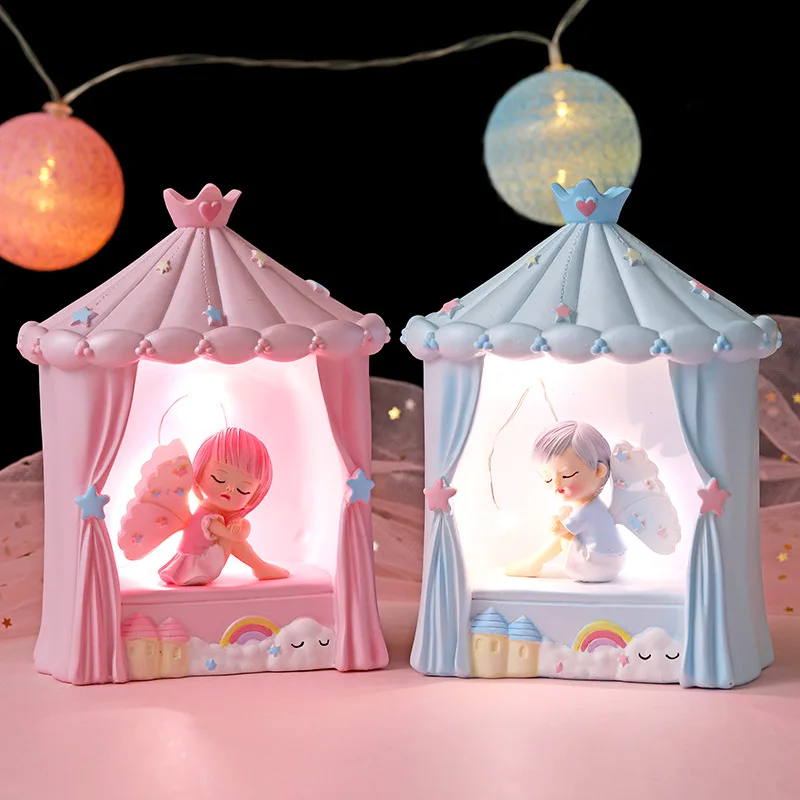

Creative Angel Wings Girl Night Light Resin Ornament Furnishing Articles Birthday Gift Bedside Star Light Lamp Home Decoration