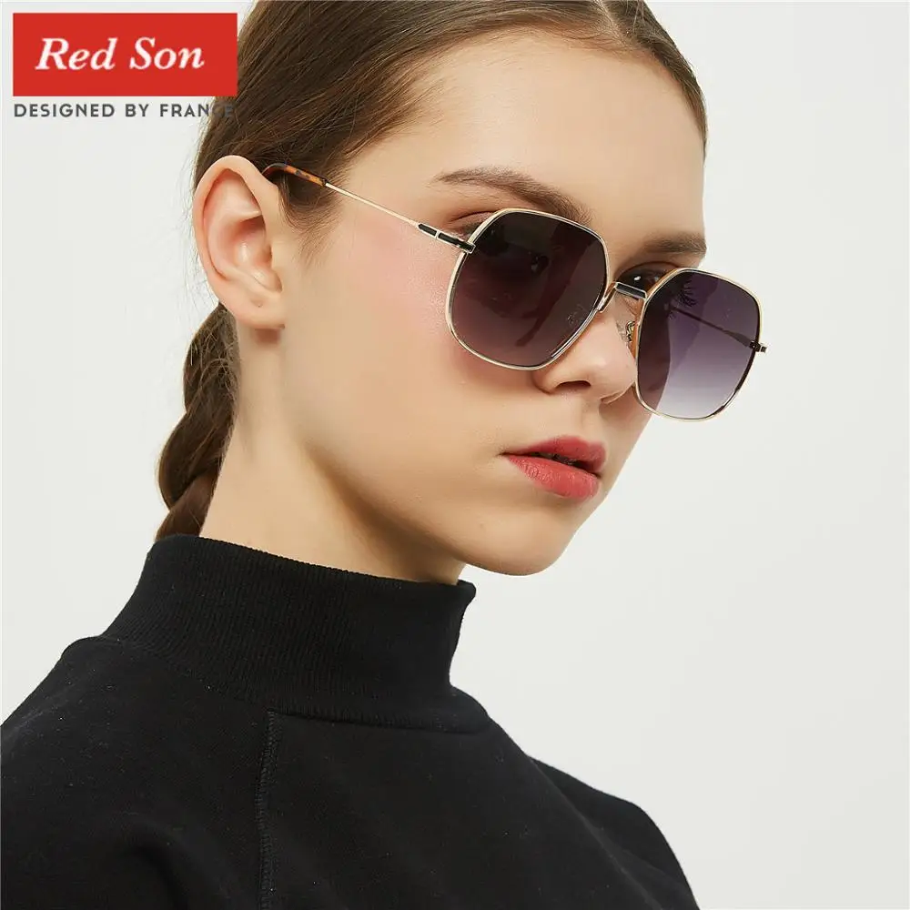 Красные литературные модные очки Red Son 2019 женские солнцезащитные в металлической