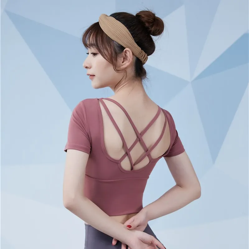 

Beautiful Back Short Sleeve Quick Dry Sport Top Women Fitness Shirts Summer Sports T-shirt Yoga Top Workout Running Sexy Gym Top