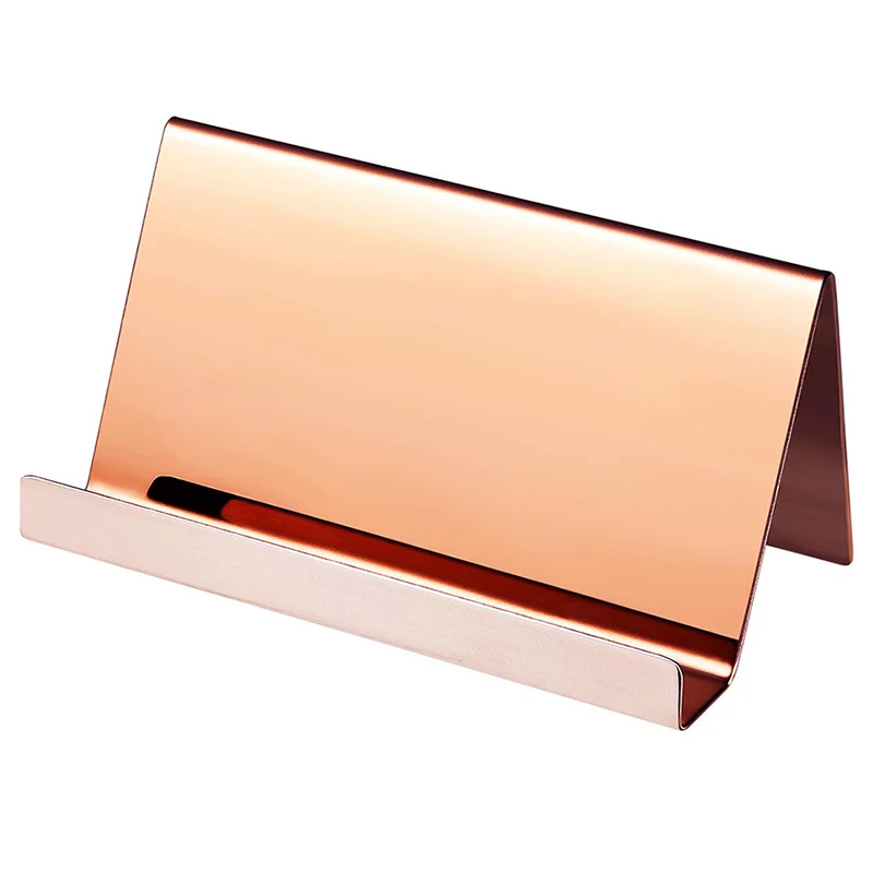 

2 Pack Stainless Steel Business Cards Holders Desktop Card Display Business Card Rack Organizer(Rose Gold)