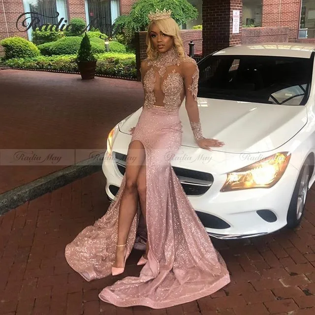 Блестящее розовое платье русалка в африканском стиле с длинным рукавом
