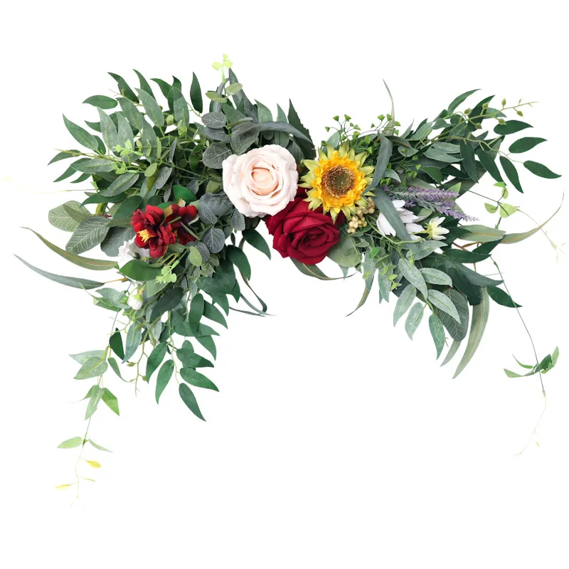 

Artificial Rose Flower Leaf Garland Decoration Sunflower Front Door Welcome Wreath Wedding Chair Back Wall Hanging Home Decor