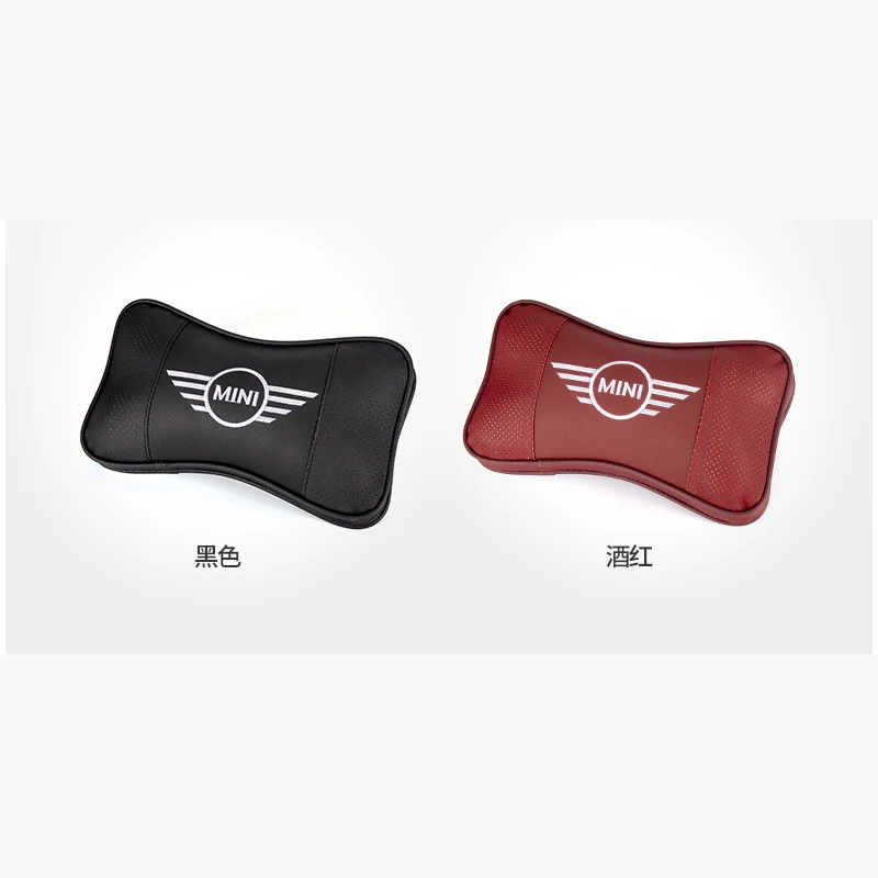 

1PC Car Pillow Neck Headrest For BMW MINI Cooper PU Leather Universal Head Rest Cushion Pad Auto Styling car Accessories Cotton