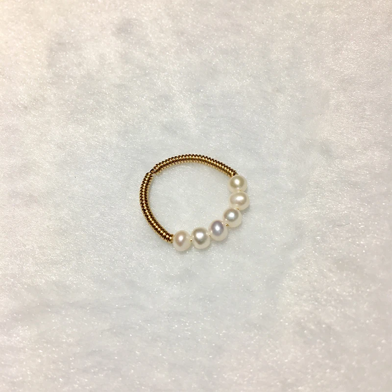 

KUGG 14k Gold Filled Pearl Rings Nearly Round Natural Freshwater White Pearl Handmade Jewelry Fashion Women Rings Accessories