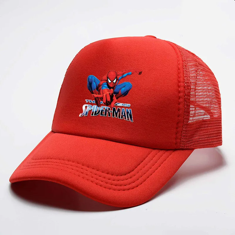 

Summer Mesh Teens Hat Cotton Cartoon Spiderman Print Adults Sun Hat Student Kids Snapback Summer Children Hip Hop Baseball Caps