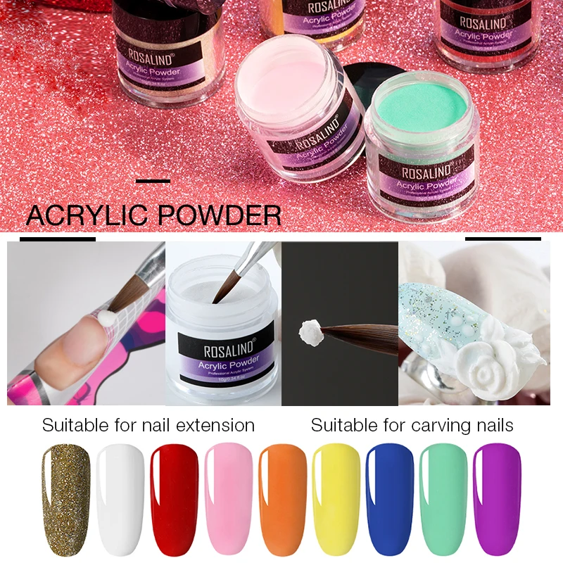 Розалинд акриловую пудру, поли гель наращивание ногтей Nail Art Украшение с резным орнаментом для маникюра строитель поли ногти дизайна порошок