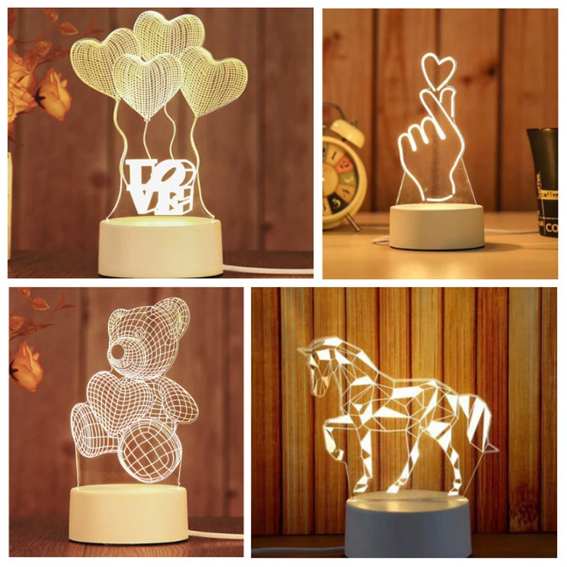 Creative 3D Acrylic LED Night Light Table Lamp Children Girl Gift Home Decoration USB Cable Home Decoration