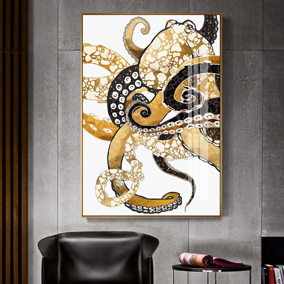 

Abstract Metallic Octopus Sea Animals Posters Canvas Print Paintings Wall Art Pictures for Living Room Home Decoration