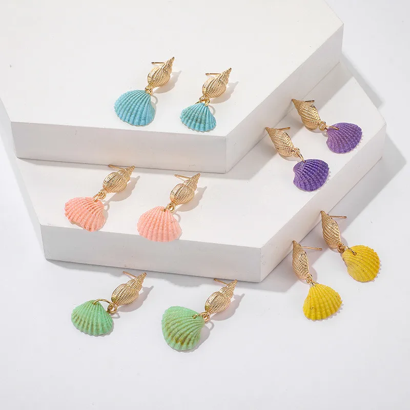 Мульти Цвет море серьги-капли из ракушки для женщин в форме раковины золото