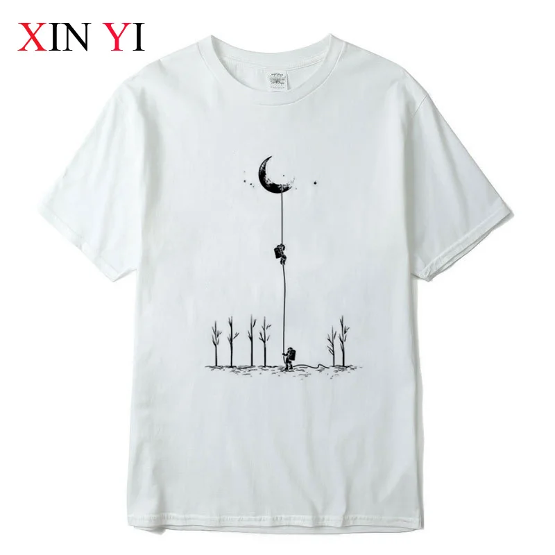 Футболка XINYI мужская с забавным принтом космонавта тенниска из 100% хлопка крутая