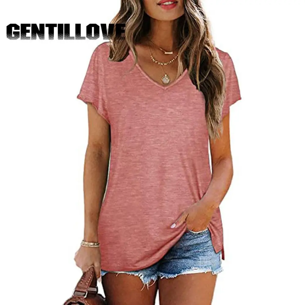 

Spring and Summer 2021 New Women's Elegant V-Neck Short Sleeve Solid Color Loose t Shirt Casual Office Lady Travel Top t Shirt