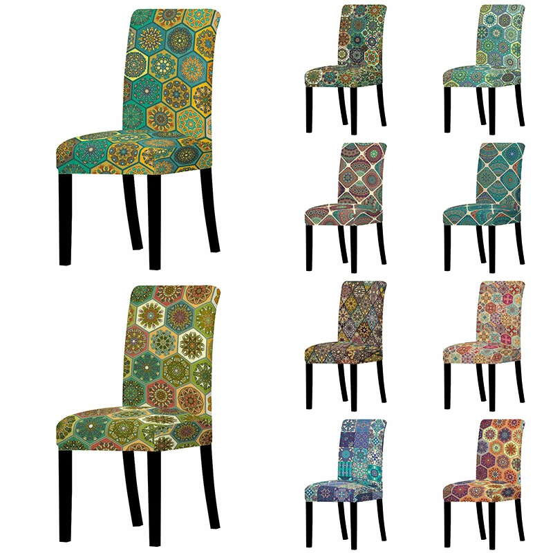 Чехол для стула в богемном стиле с геометрическим узором спандекс