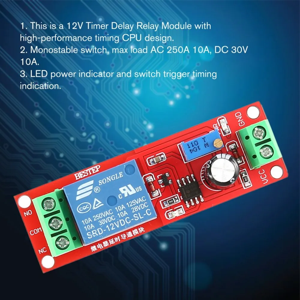 DC 12V NE555 моностабильный реле за запозданиевремени цепи проводимости модуль