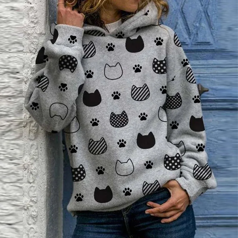 

Women Print Hooded Sweatshirt Casual Long Sleeve Ladies Tops Pullover 2020 Autumn Winter Elegant Female Plus Sizes Loose Hoodies