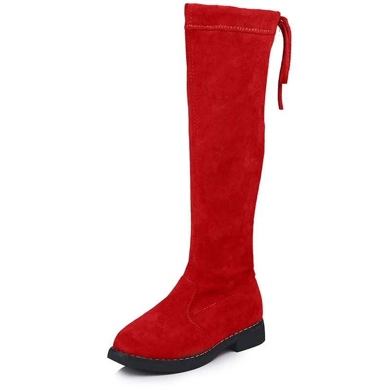 

JGSHOWKITO Winter Fashion Rubber Boots For Girls Over-the-knee Kids Boots Children Knee-high Warm Cotton Soft Back-tied 26-36