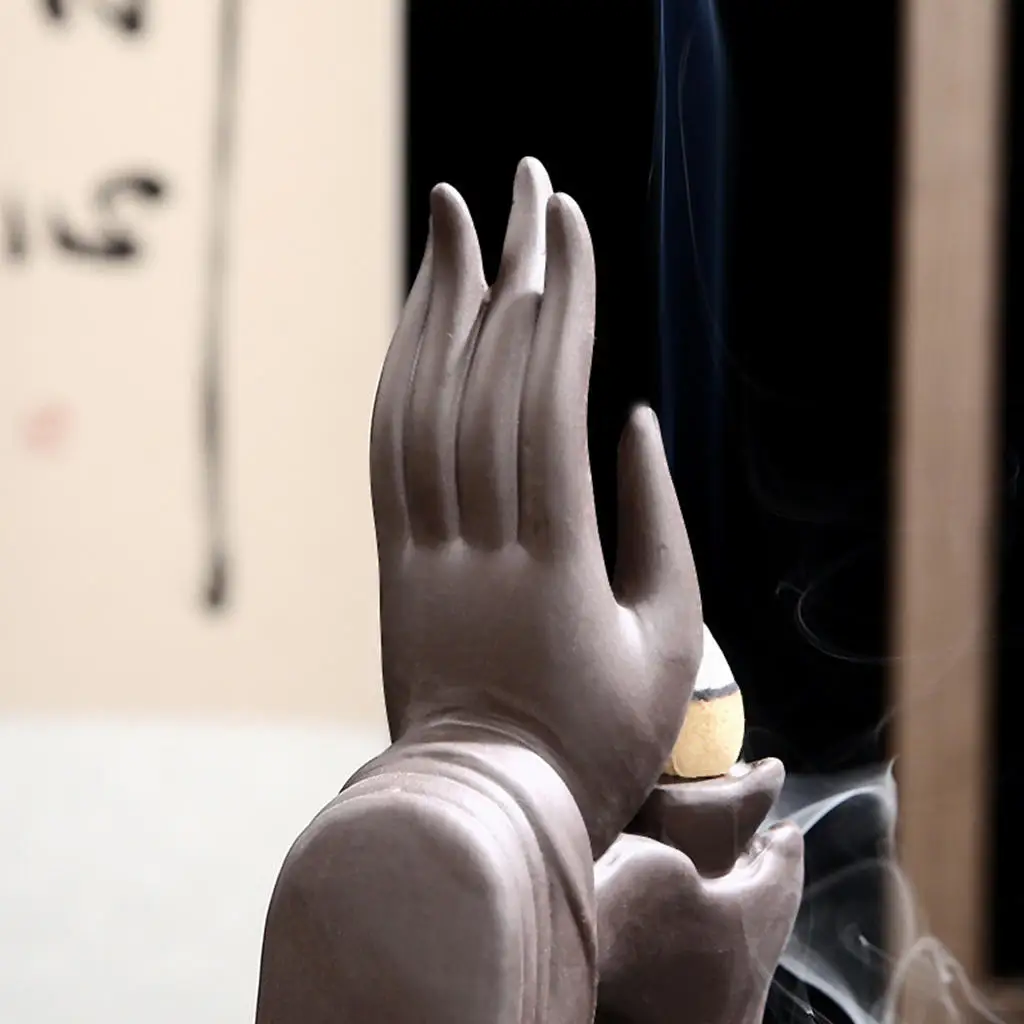 

Ceramic Buddha Hand Incense Burner Handcraft Buddha Censer Holder Porcelain Waterfall for Relaxation Aromatherapy Table Decor