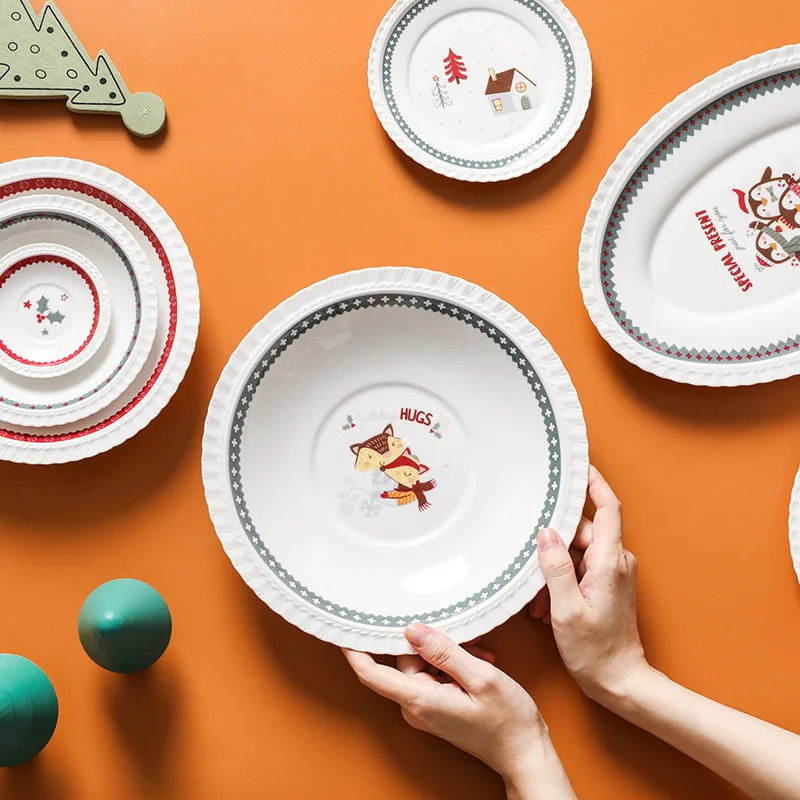 Nordic Christmas Tableware Set Breakfast Plate Cartoon Dinner Bowl Mug Dessert Series | Дом и сад