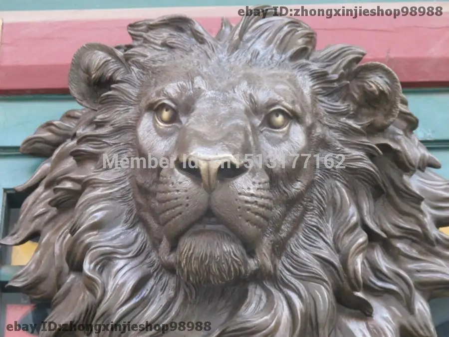 Chinese Pure BRASS HSBC Lions Head Wall Hang Family Decor Art Sculpture Garden Decoration Finish Buddha Healing statue | Дом и сад