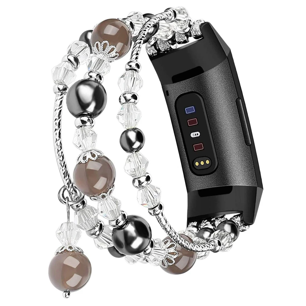 Jewelry Bracelet Watch Band for Fitbit Charge 4 Smartwatch Elastic Beaded Replacement Strap for Fitbit Charge 3 Bands Luxury