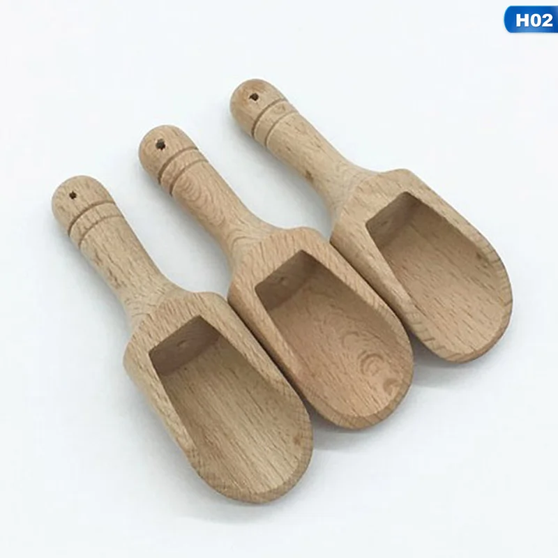 

3pcs Mini Wooden Scoops Bath Salt Spoon Candy Flour Spoon Scoops Kitchen Utensils - 2.3x7.6cm 2.5x8.1cm 3x7.8cm