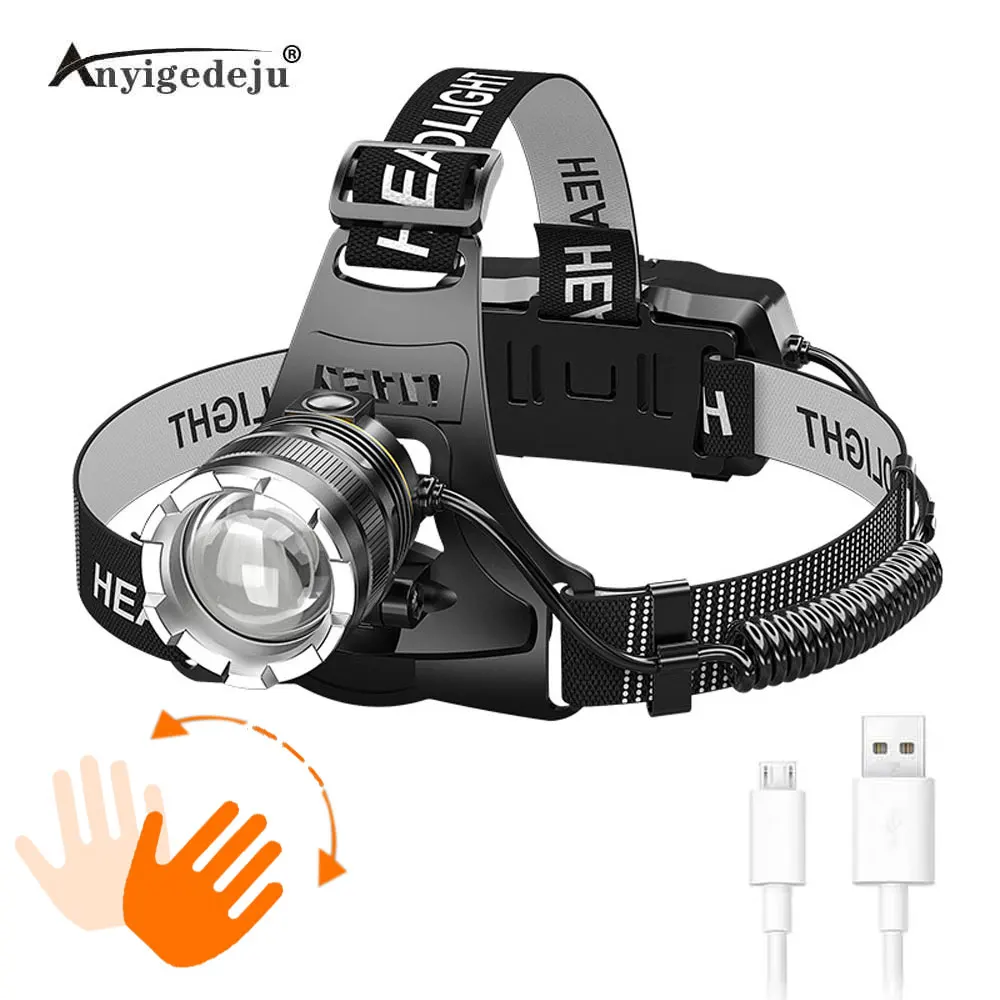 

High Powerful ZOOM Sensor Headlamp XHP50 Super Bright Outdoor Headlight torch Flashlight USB Rechargeable Light Fishing Light