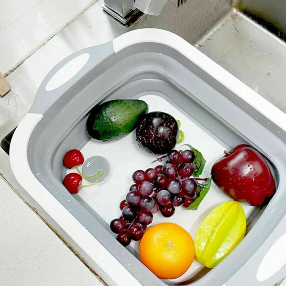 New Chopping Board Folding Drain Basket Vegetable Fruit Washing Holder Basin Tool