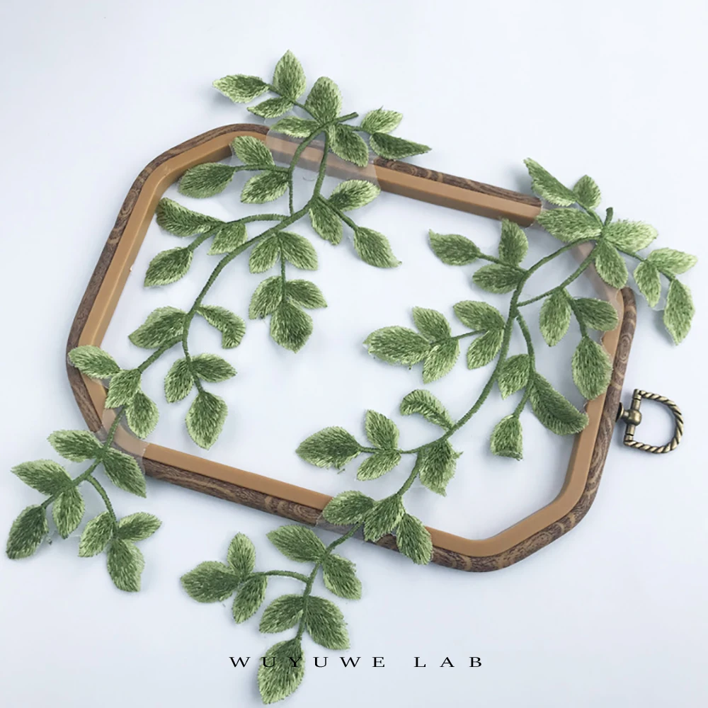 1 пара лесных зеленых листьев Венецианская вышитая искусственная аппликация