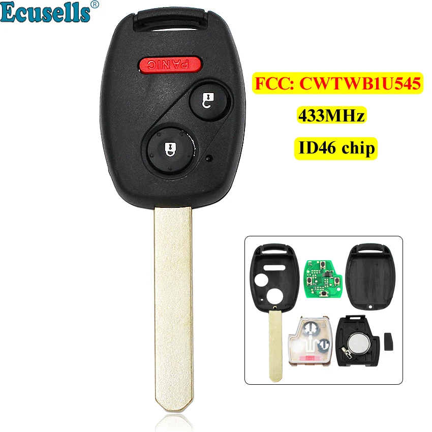 2 + 1/3 кнопочный дистанционный ключ 433 МГц с чипом ID46 для Honda Pilot 2005 2006 2007 2008 CWTWB1U545/