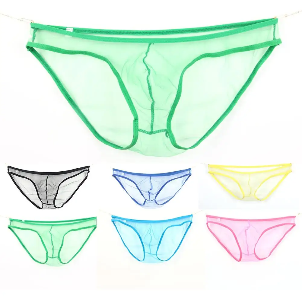 

Men Sexy See-Through Mesh Solid Color T-Back Thong Briefs Low Rise Underwear