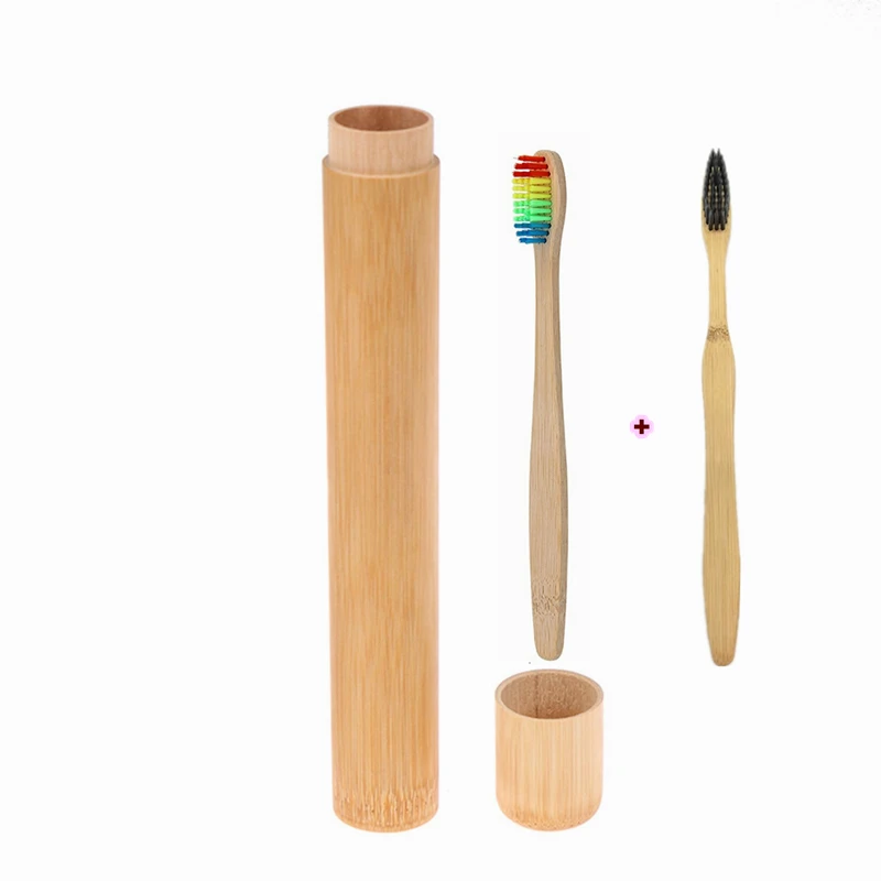 2Random Toothbrush Чехол для зубных щеток из органического бамбука, трубка из натурального бамбука, портативная банка для зубных щеток, Бамбуковая крышка, набор палочки с ладаном, коробка для горелки - Цвет: 2Random Toothbrush