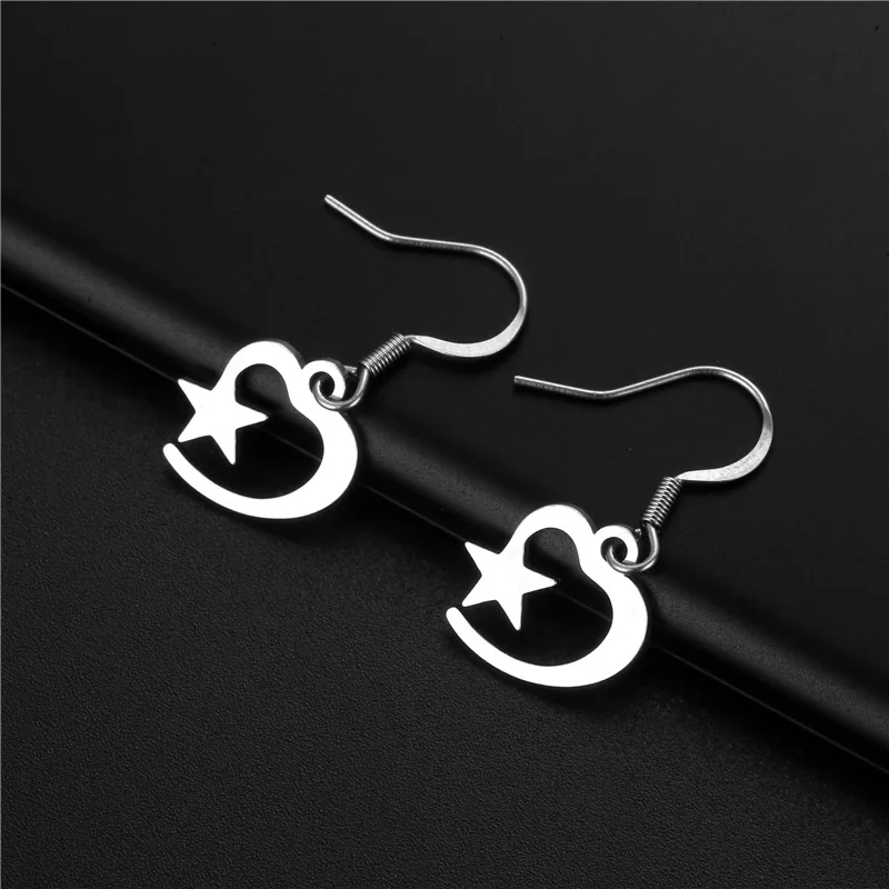 Delicate High Quality Silver Color Hollow Heart Star Hook Earrings Jewelry Stainless Steel Pentagram Drop for Women | Украшения и