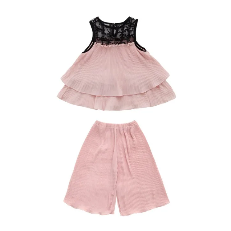 

Children's Clothing Girls' Summer 2021 New Suit Children's Fashion Chiffon Wrinkle Two-Piece Suit