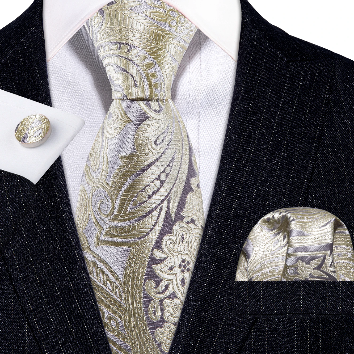 

Модный Шелковый желтый Пейсли мужской галстук свадебный подарок Барри. Ван дизайнерский Галстук платок Запонки Набор Бизнес жениха LN-5407