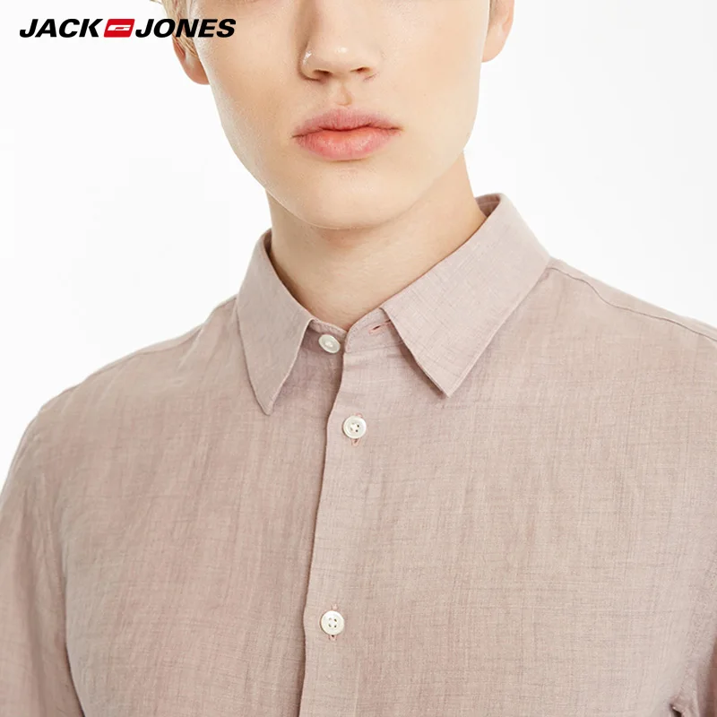 Мужская льняная Однотонная рубашка Jack Jones | 219105522 одежда
