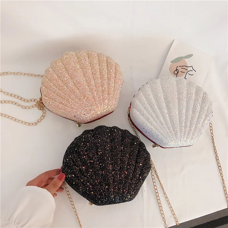

Women Shoulder Handbags Shell Bag Chain Cute Sequins Small Bag Phone Money Pouch Zipper Crossbody Bags for Women Bolsa Feminina