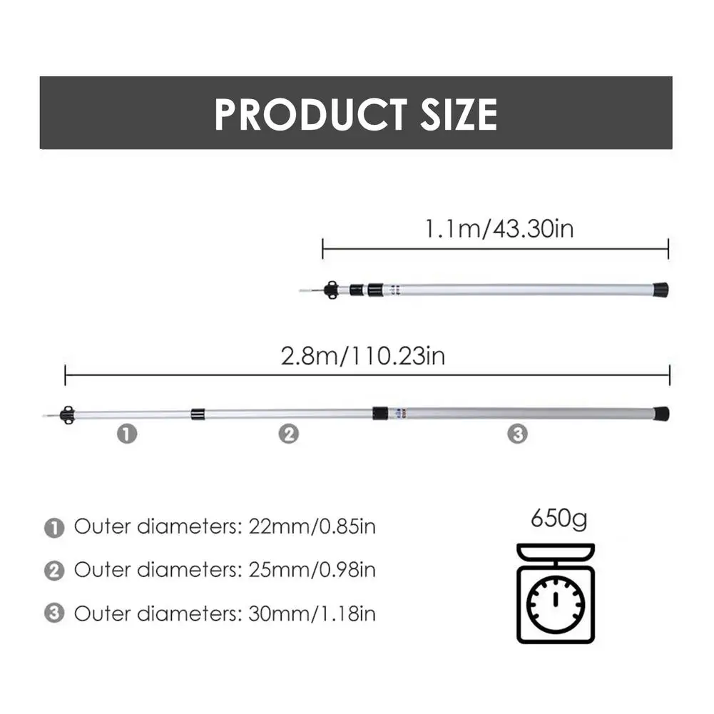 

2 Outdoor Camping Columns Canopy Pole Tarp Pole Aluminum Alloy 2.8m Telescopic Aluminum Tube Adjustable Bold Support Column