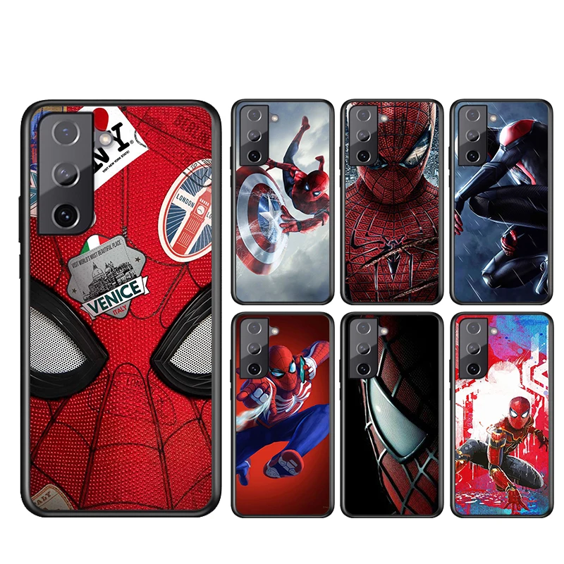 

Phone Case For Samsung S21 S20 FE S22 Ultra Pro Lite S10 5G S10E S9 S8 Plus superhero spider man Black Soft Cover