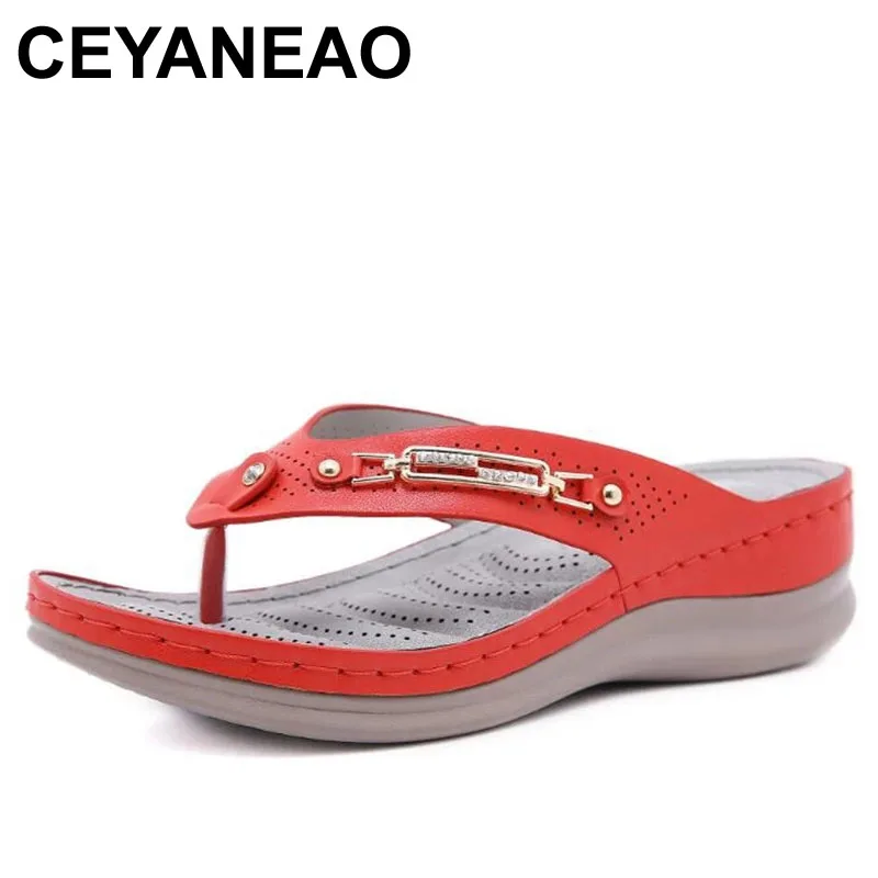 

Женские шлепанцы на плоской подошве CEYANEAO, летние повседневные шлепанцы на толстой подошве, пляжная обувь, размера плюс