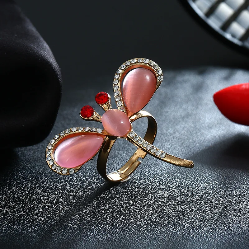 Корейское насекомое стрекоза кольца кристалл горный хрусталь свадебное кольцо