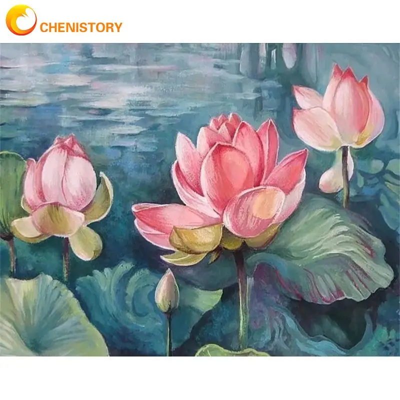 

CHENISTORY 60x75cm Frame Picture Paint By Numbers Kits Lotus Flowers Acrylic Paint Picture For Home Decors Coloring By Numbers