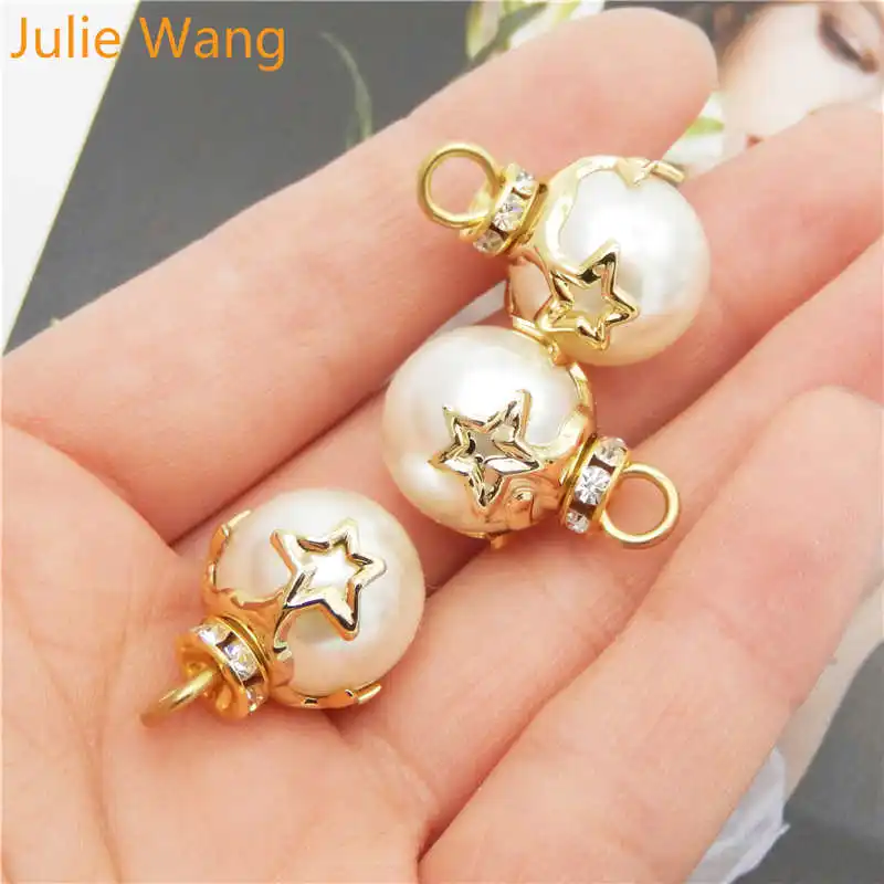 Julie Wang 10 шт. искусственный жемчуг подвески звезда сплав крышки браслет серьги