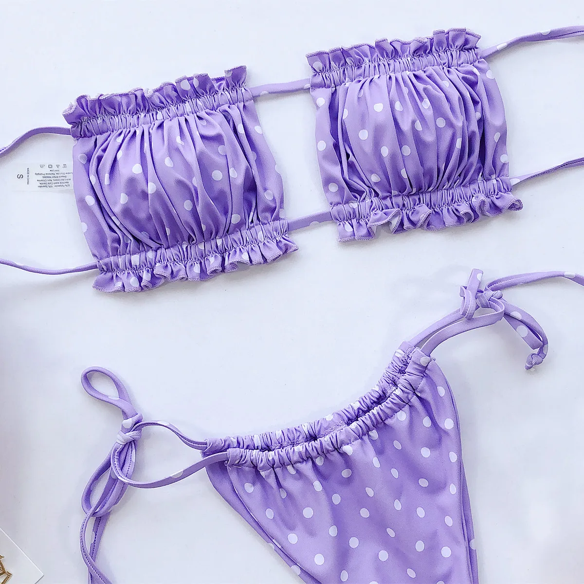 

2021 Sexy Bikini Pleated Bandeau Swimsuit Female Swimwear Women Mini Thong Bikini Set Bather Swimming Beachwear for Bathing Suit