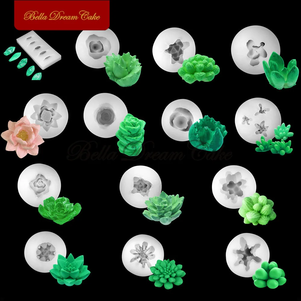 

14 Styles Succulent Plants Silicone Mold Chocolate Cake Mould DIY Epoxy Resin Gypsum Scented Candle Moulds Cake Decorating Tools