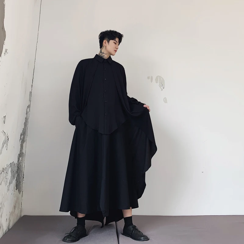 Мужская повседневная накидка с длинным рукавом свободная черная или белая